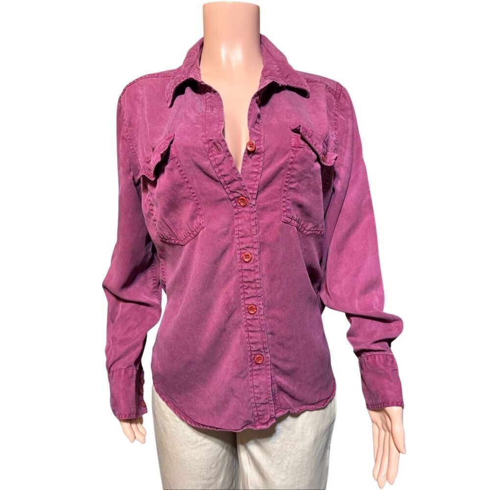 Pulp Women’s long sleeve tencel button-down burgundy shirt top M